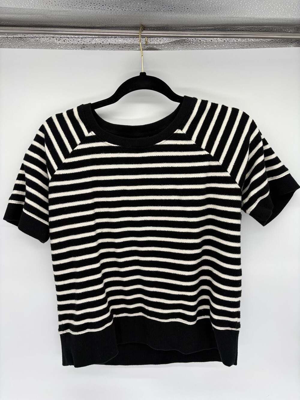 Lucky Brand Black and White Striped Short Sleeve Knit Sweater Top - Small